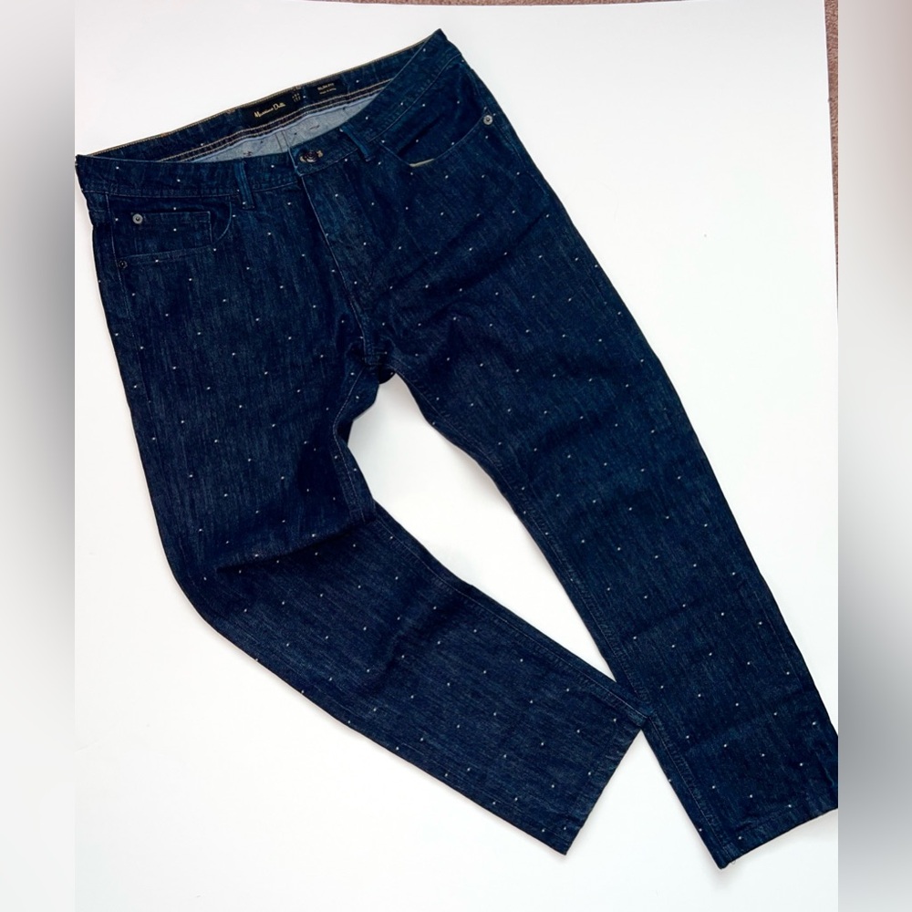 Massimo Dutti Dark Wash Slim Fit Jeans Embroidered dots Women’s‎ 31
